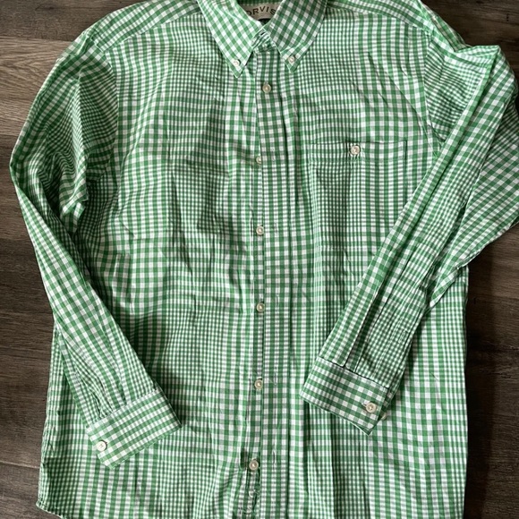 Orvis shirt button up green check men’s Sz L front pocket - Picture 2 of 4